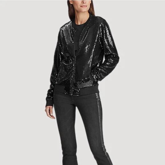 RALPH LAUREN Sequin Bomber Jacket Black Sz M $225 {3C14} - Picture 1 of 6